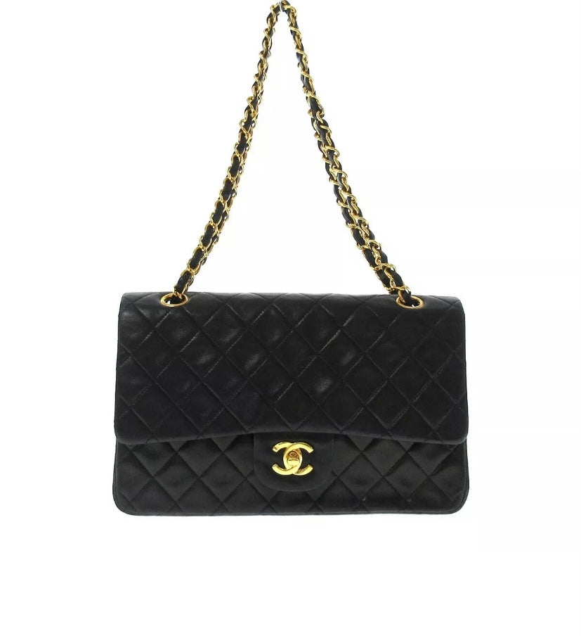 Handbags Chanel Chanel Classic Matelasse 25 Chain Flap Shoulder Bag Lamb Skin Black Auth 29001a