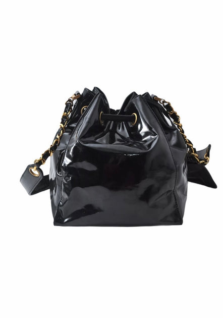 Chanel Vintage Chanel Black Quilted Leather Large Shoulder Bucket Bag