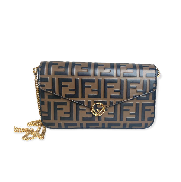 Fendi Zucca Embossed Continental Wallet On Chain - Brown Crossbody