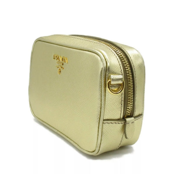 Prada Gold Saffiano Leather Camera Crossbody Bag Prada
