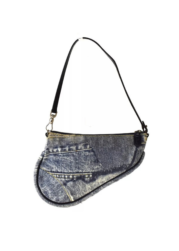New Authentic Christian Dior Trotter Saddle Bag in Denim logo Canvas