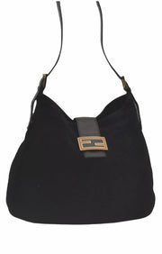 Vintage FENDI Black Epi Leather Hobo Bucket Shoulder Bag With 